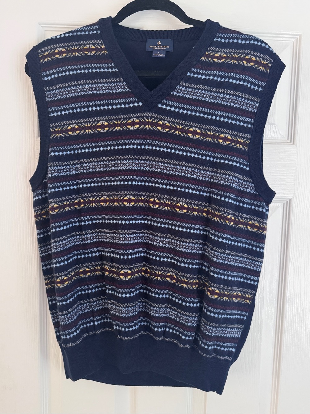Brooks Brothers Navy V-Neck Fair Isle Knit Vest